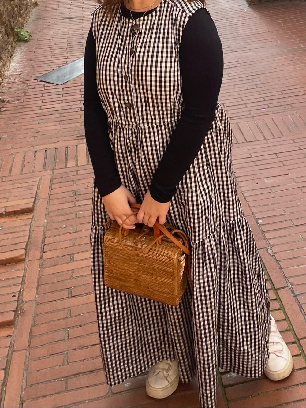 Everlane Black and White Gingham Tiered Midi Dress - Picture 7 of 7